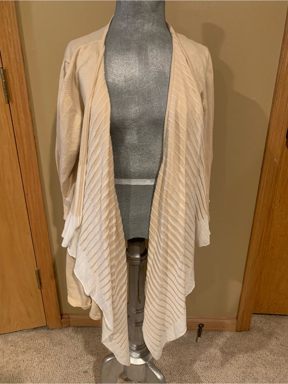 Roz & Ali Cream Open-Front Draped Cardigan